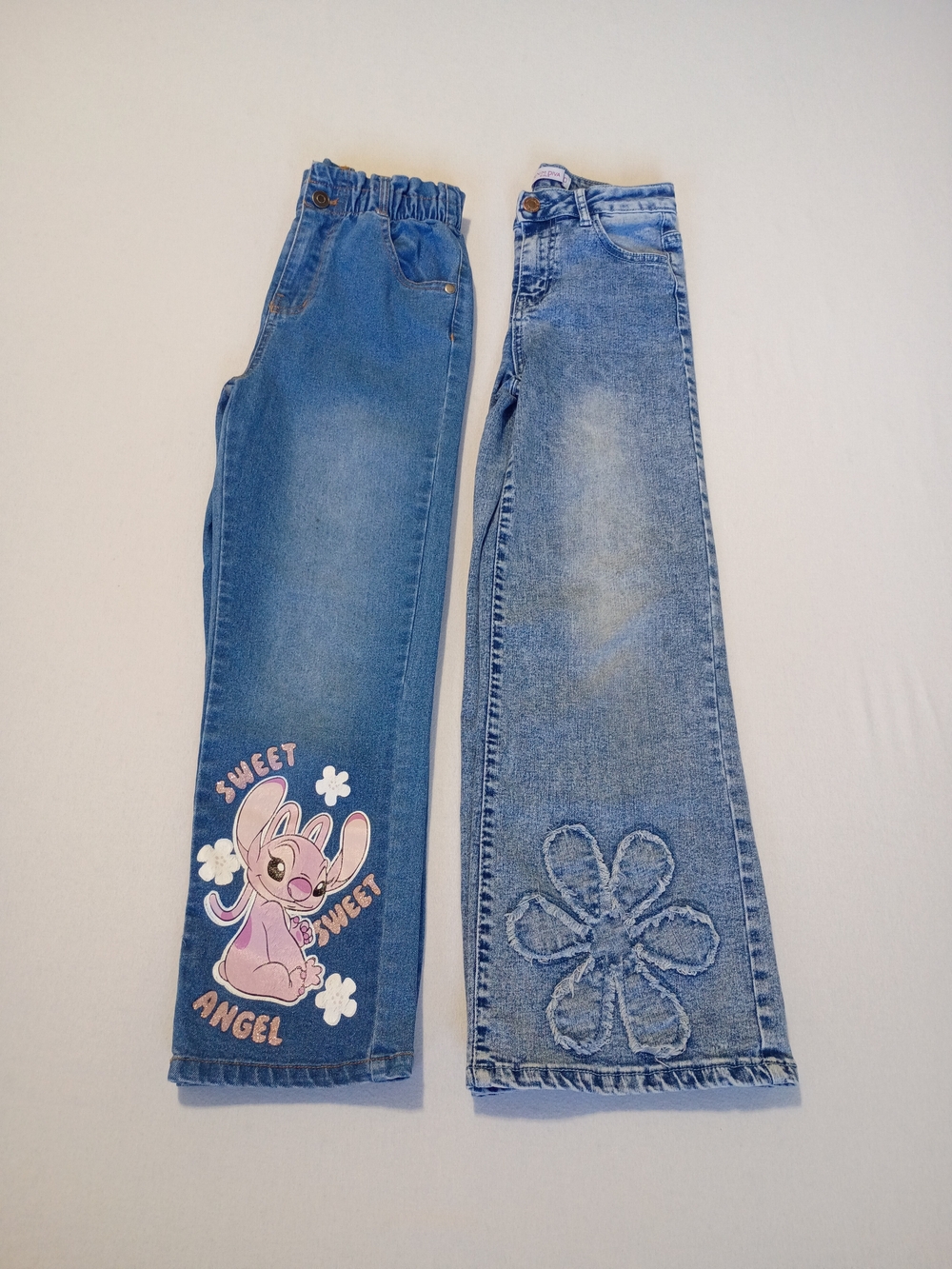 Girls Size 10 Denim Jeans Bundle 2 Pairs – Angel Stitch & Distressed Flower